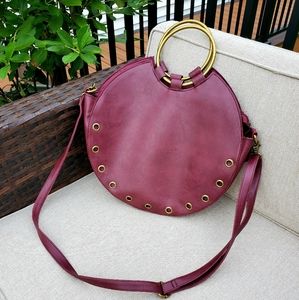 Round faux leather Boho shoulder bag